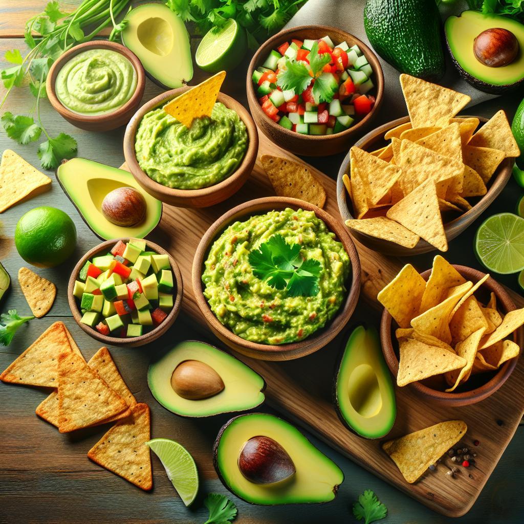 Snacks und Dips mit frischen Avocado-Variationen